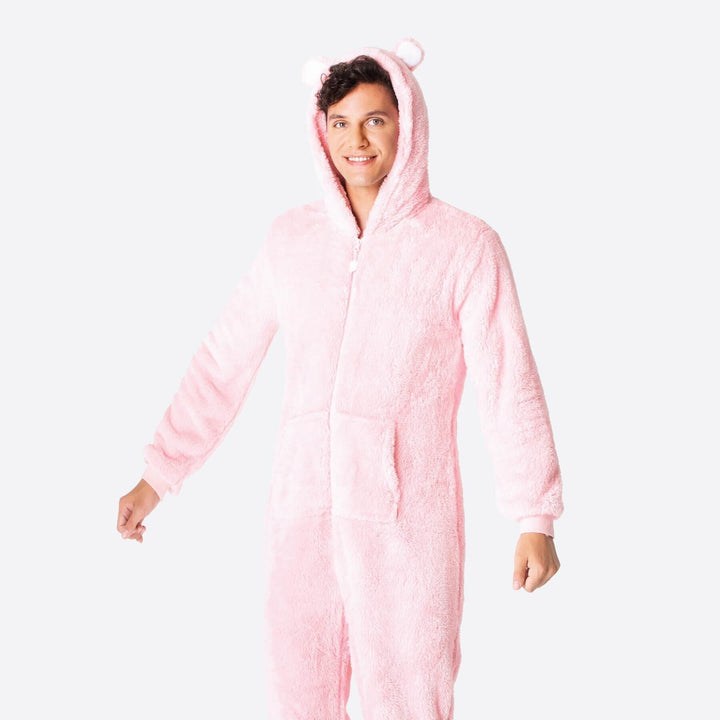 Vaaleanpunainen nalle-onesie miehille