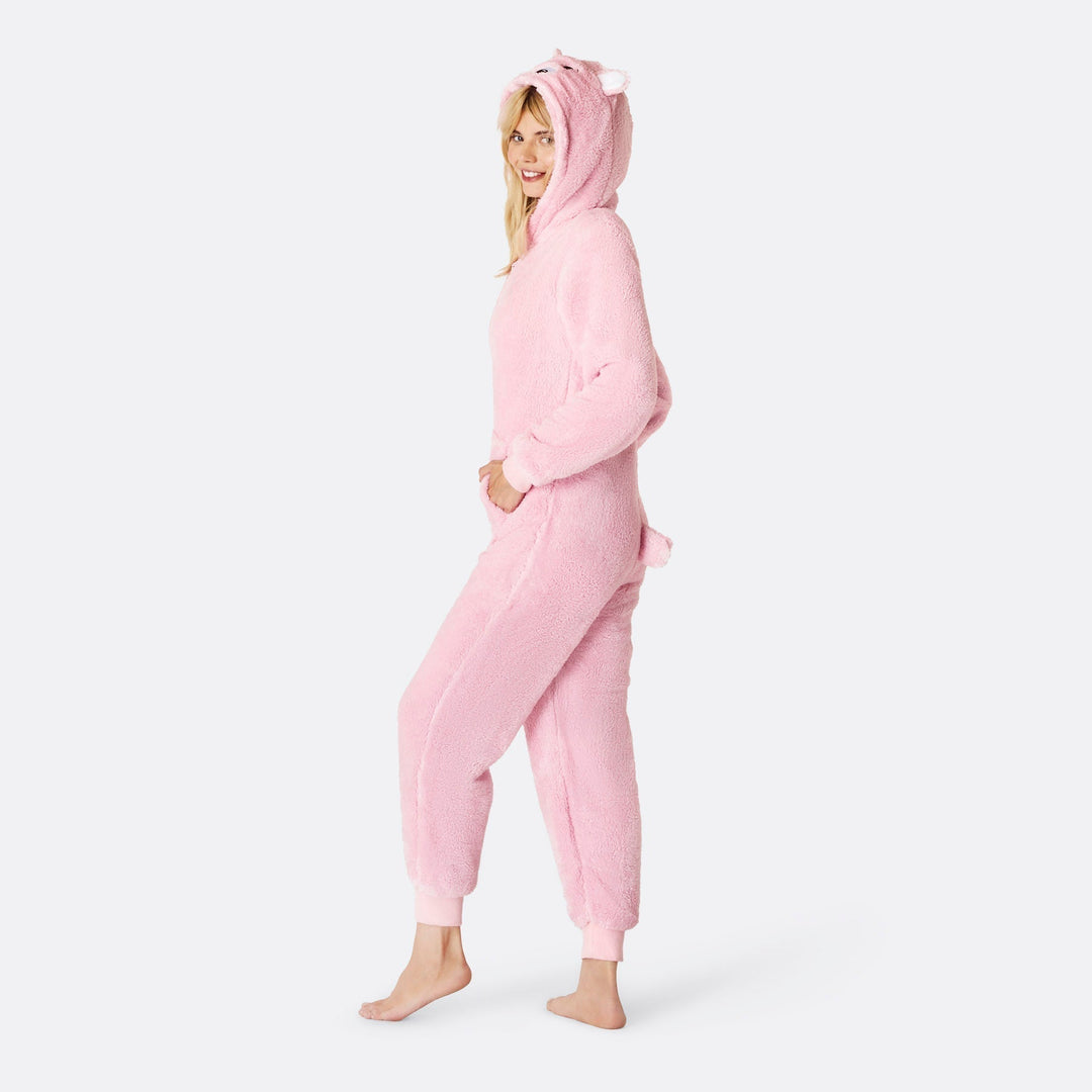 Vaaleanpunainen nalle-onesie naisille