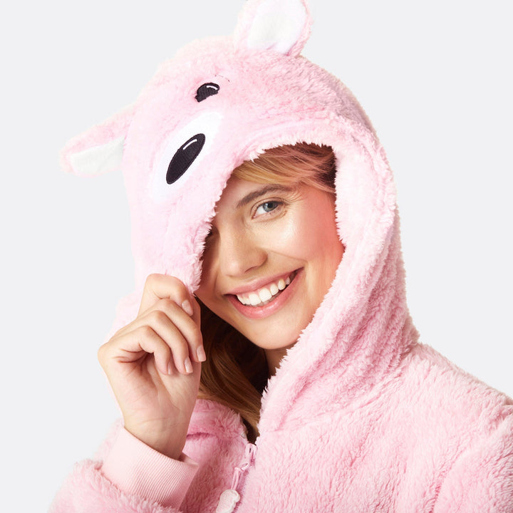 Vaaleanpunainen nalle-onesie naisille