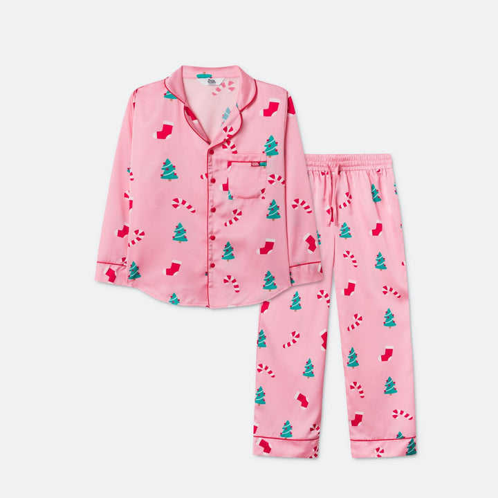 Roosa satiininen joulupyjama lapsille