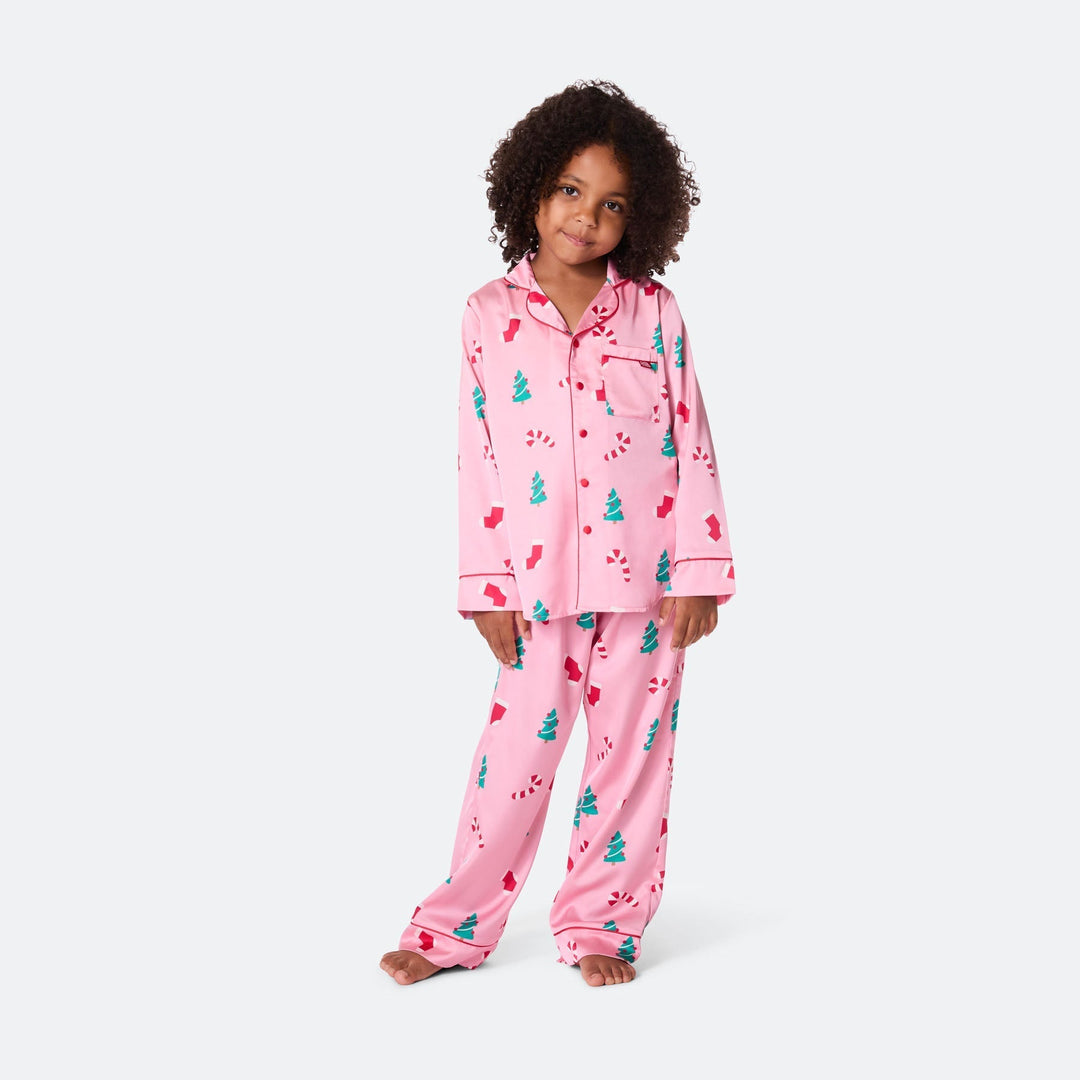 Roosa satiininen joulupyjama lapsille