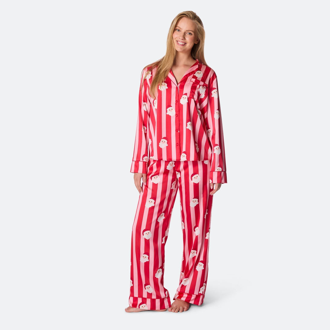 Raidallinen satiininen joulupyjama naisille