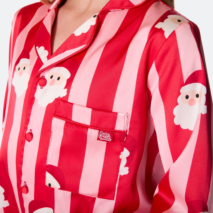 Raidallinen satiininen joulupyjama naisille