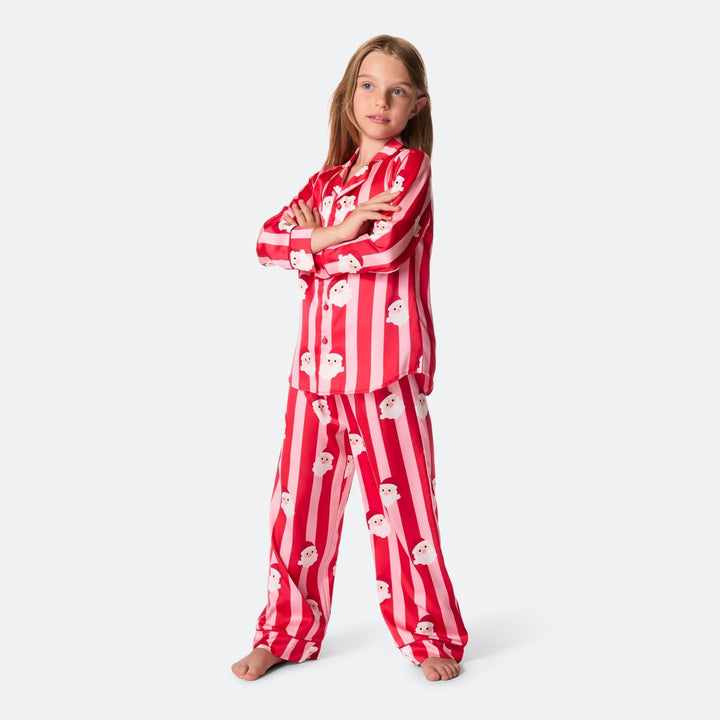 Raidallinen satiininen joulupyjama lapsille