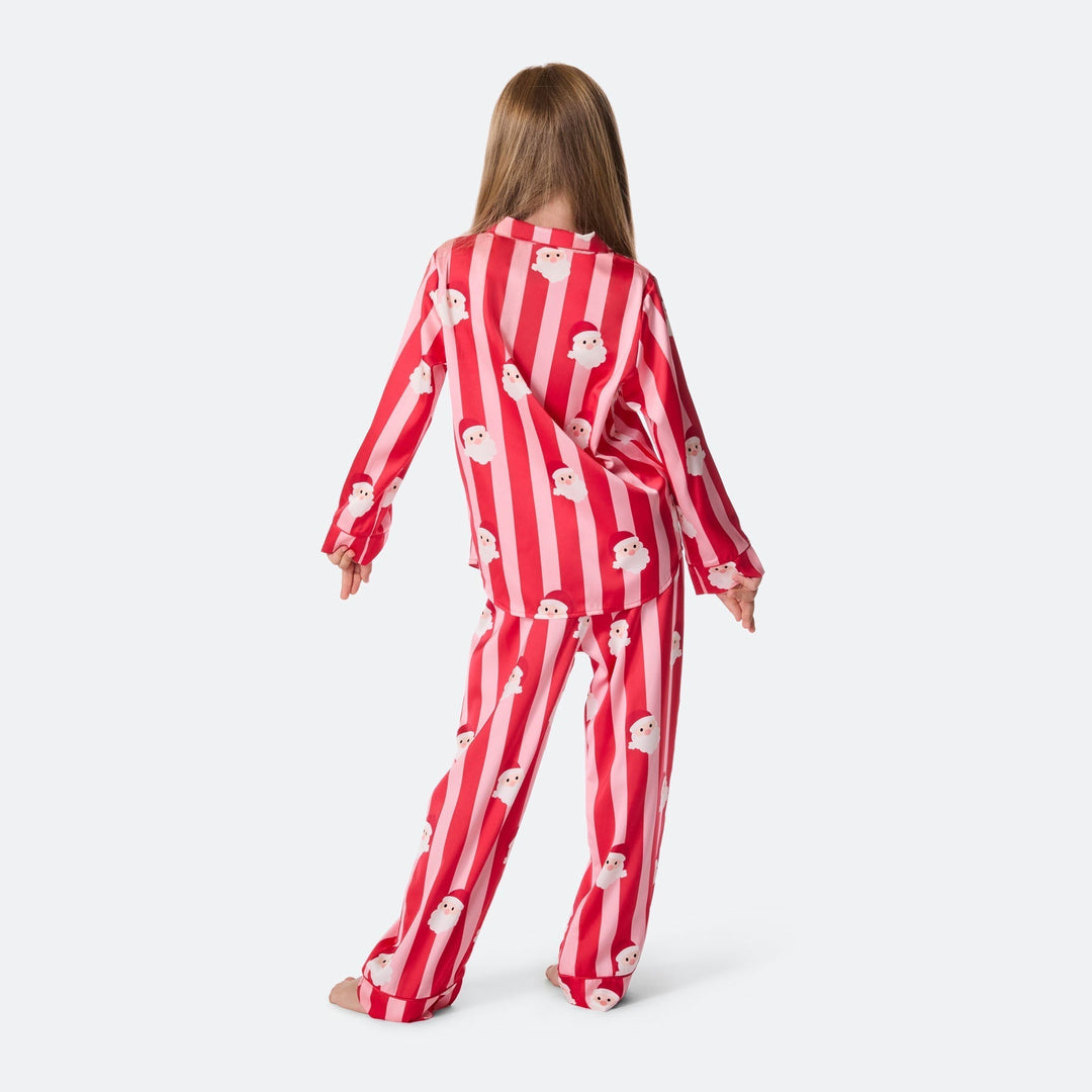 Raidallinen satiininen joulupyjama lapsille