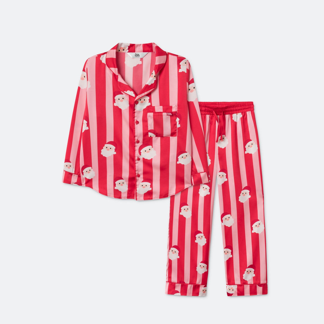 Raidallinen satiininen joulupyjama lapsille