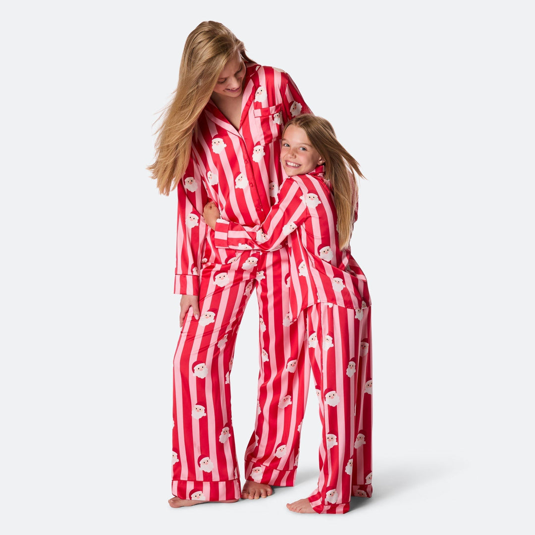 Raidallinen satiininen joulupyjama naisille