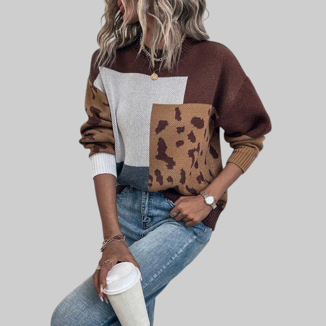 Le Clair - Vintage T-paita leopardskuviolla ja patchwork-täyteaineilla