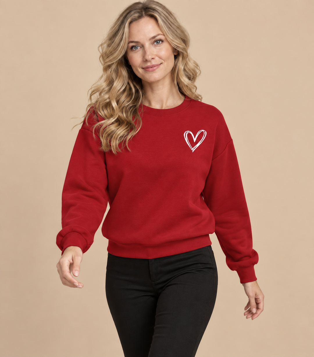 Elina | Pehmeä Collegepaita Sydänkirjonnalla