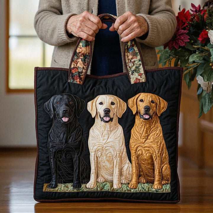 Käsintehty laukku, jossa on kolme labradoria