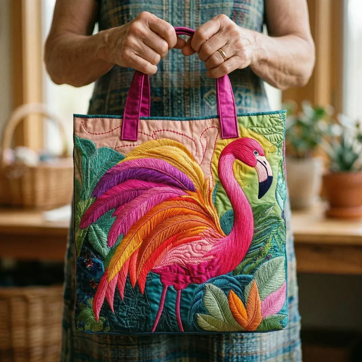 Liisa - Sateenkaariflamingo topattu ostoskassi