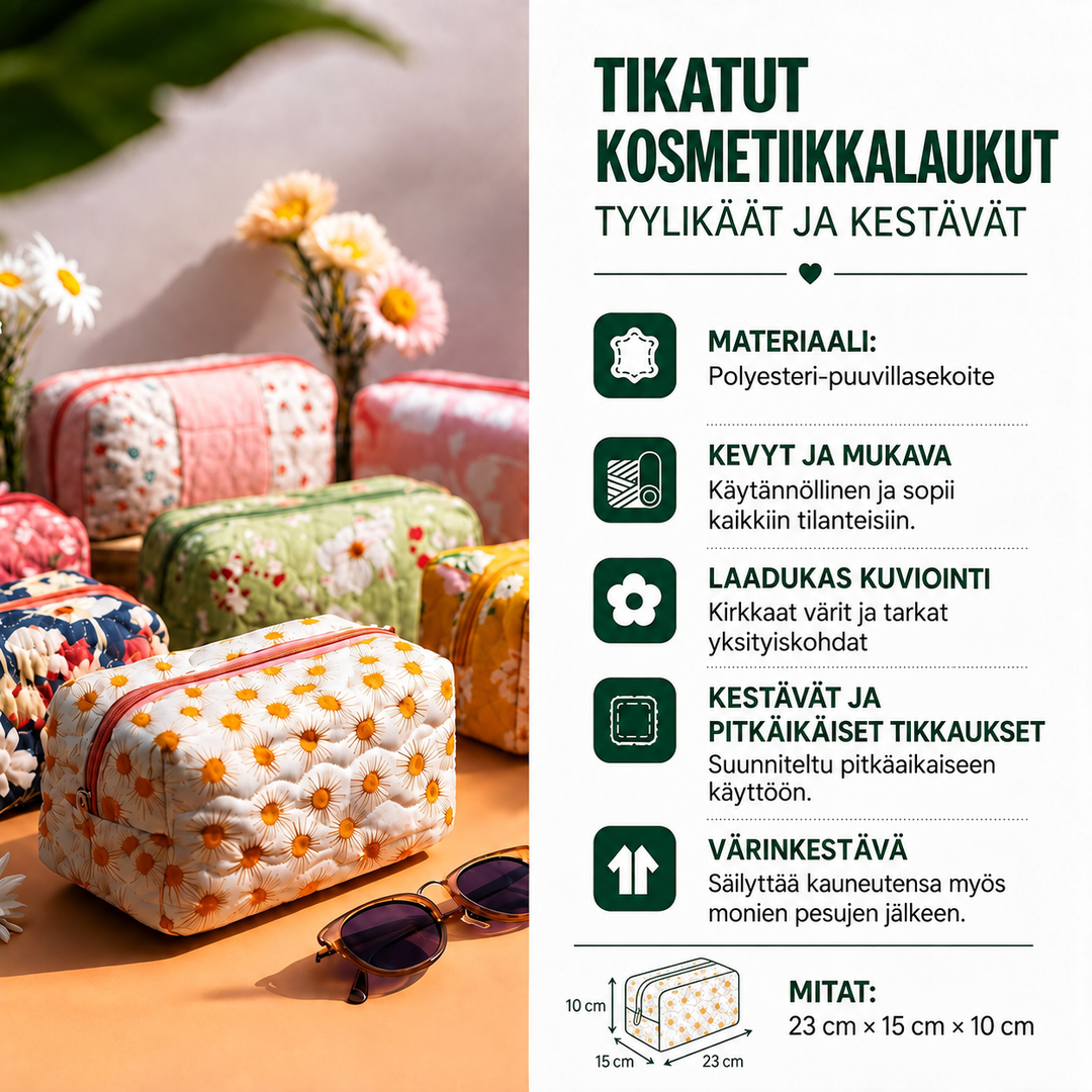 Vaatimaton kosmetiikkalaukku meriteemalla