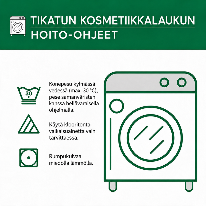 Vaatimaton kosmetiikkapussi harmonisella kissalla